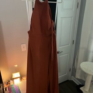 Azazie Terracotta Backless Maxi Dress